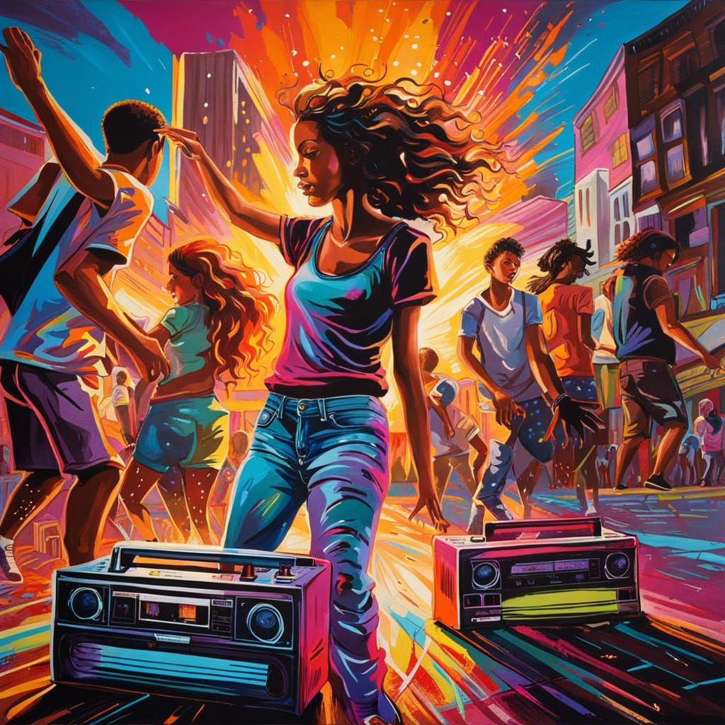 Teenagers Dancing to Boomboxes: Graffiti Street Art