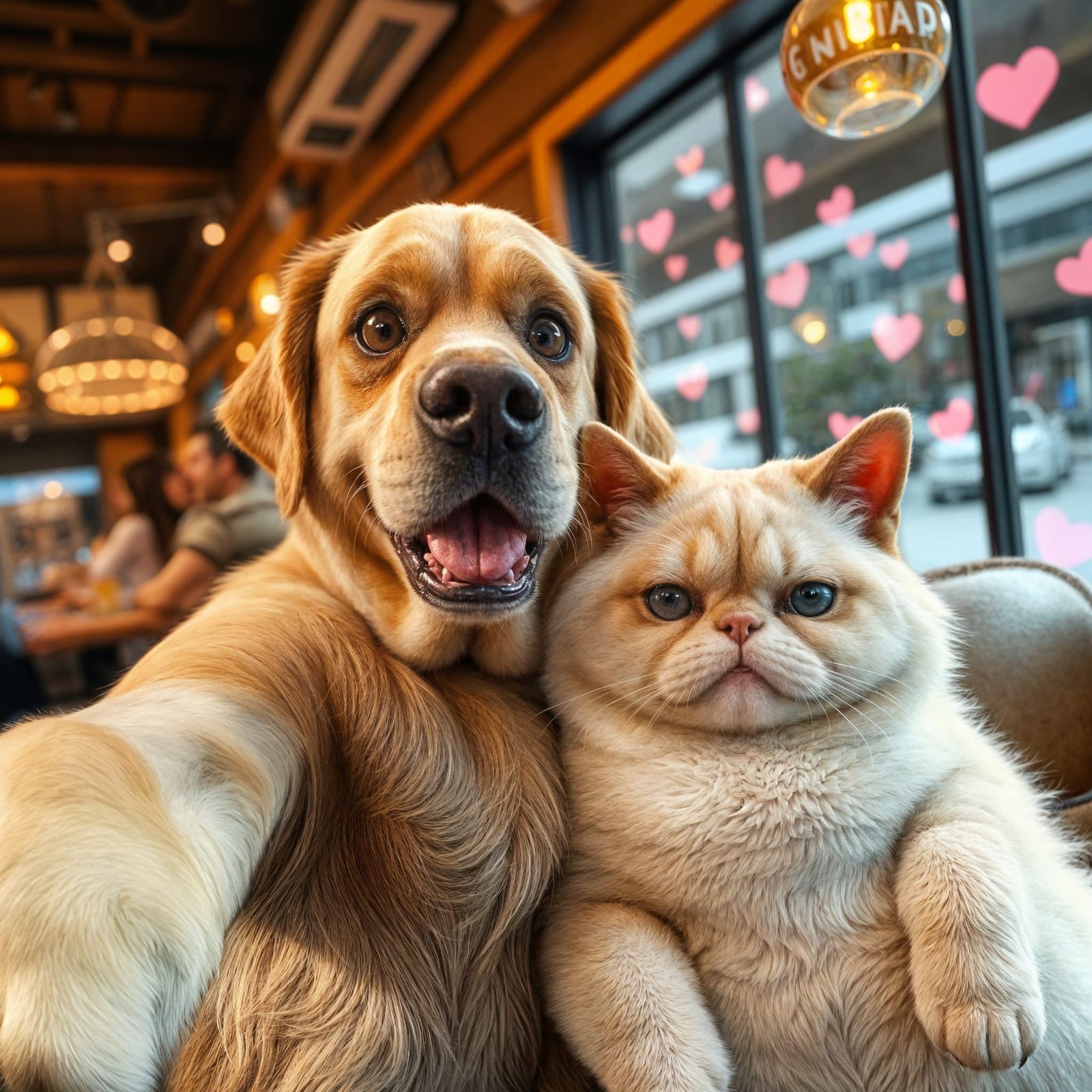 Friendly Dog and Cat Take a Selfie Together