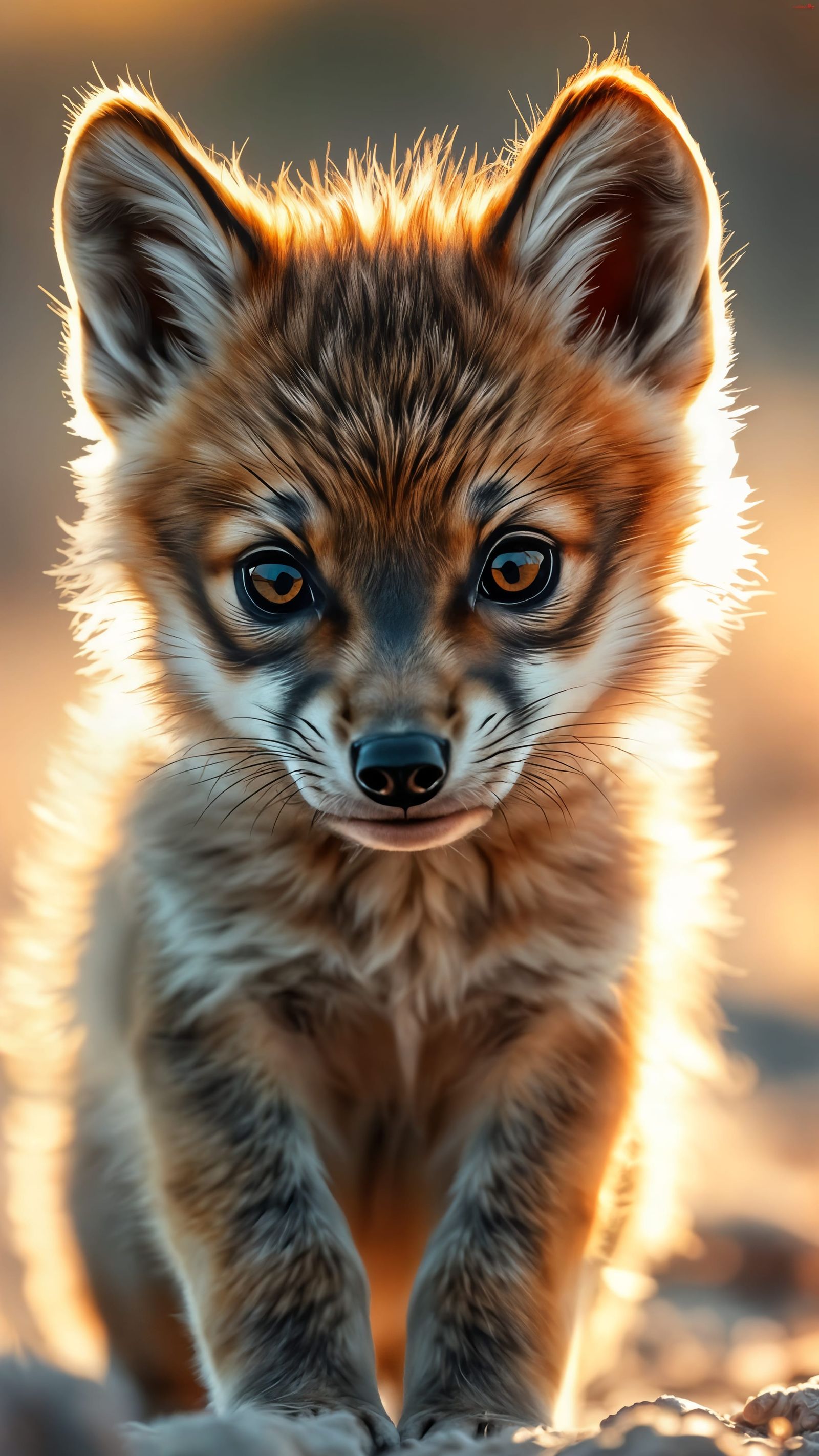 Hyper-Realistic Baby Wolf Pup in Dreamy Sunlit Scene