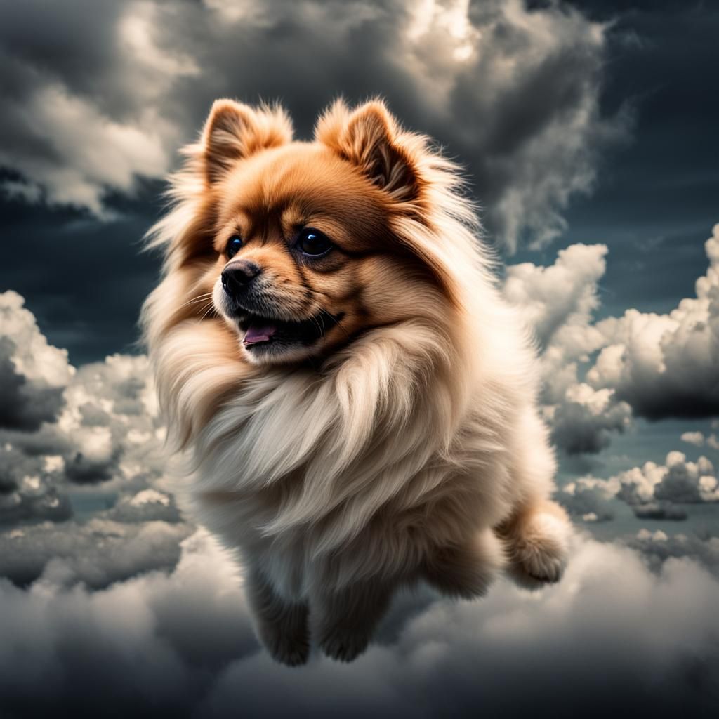 Hyperrealistic Pomeranian Cloud in Atmospheric Style