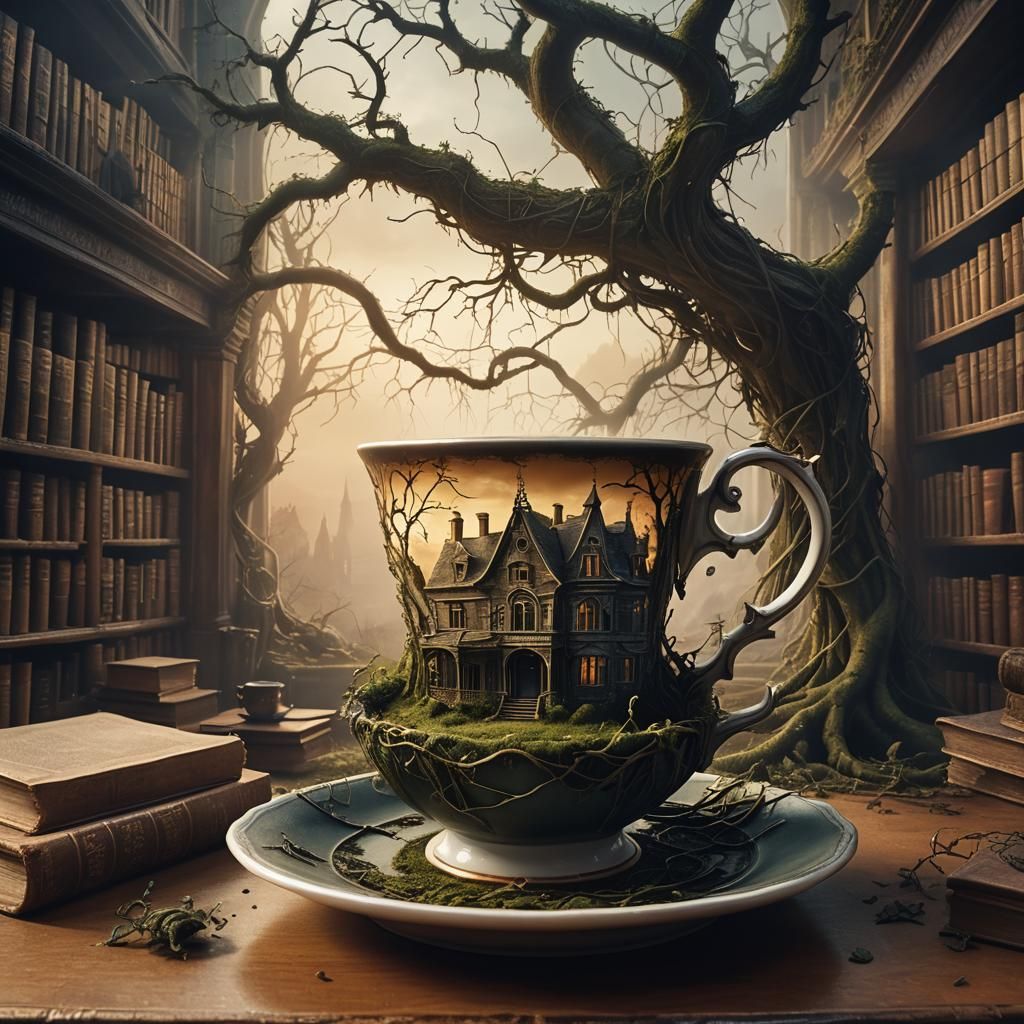 Haunted House in Teacup: Fantasy Matte Painting