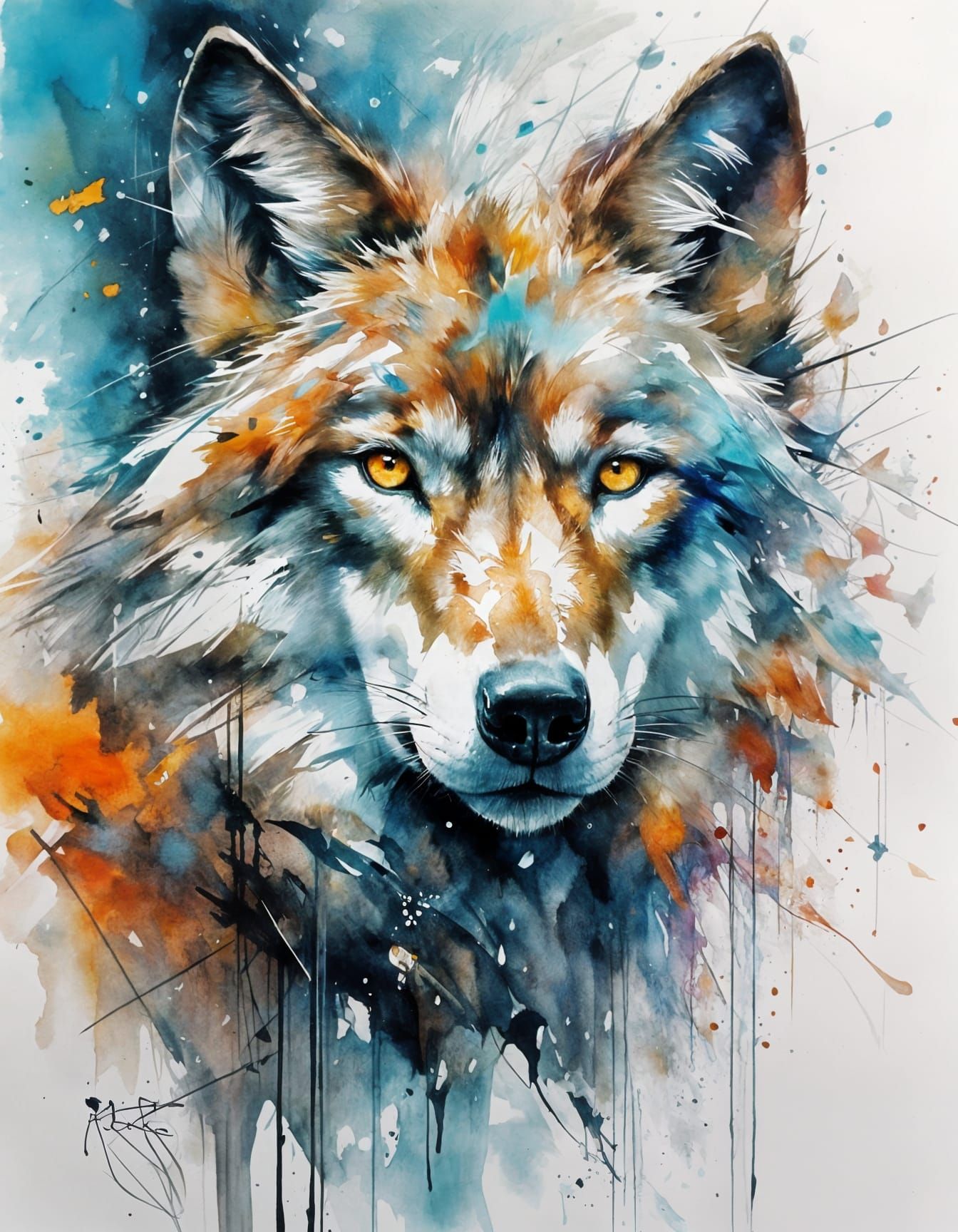 Illuminated Neon Wolf of Blown Glass