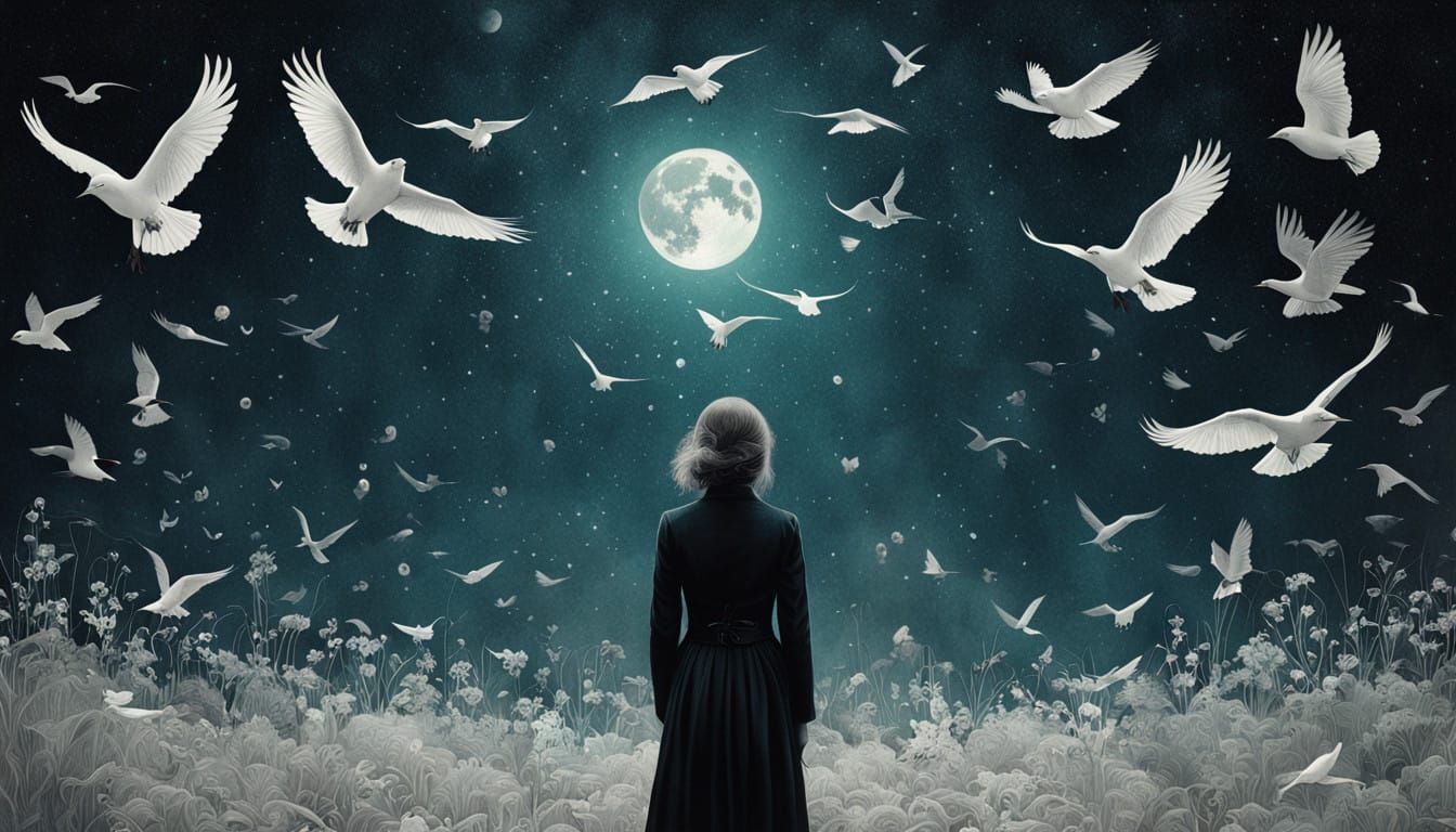 Surreal Cosmic Scene with Glowing Creatures and Delicate Sil...