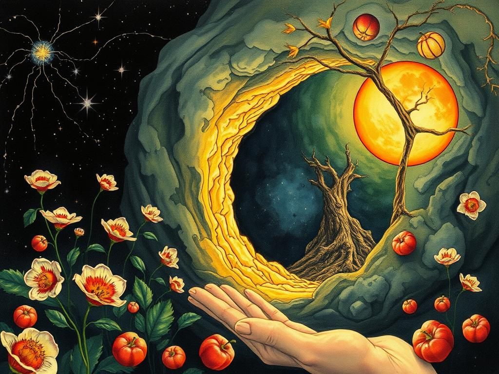 Surreal Portal to Good and Evil in Watercolor