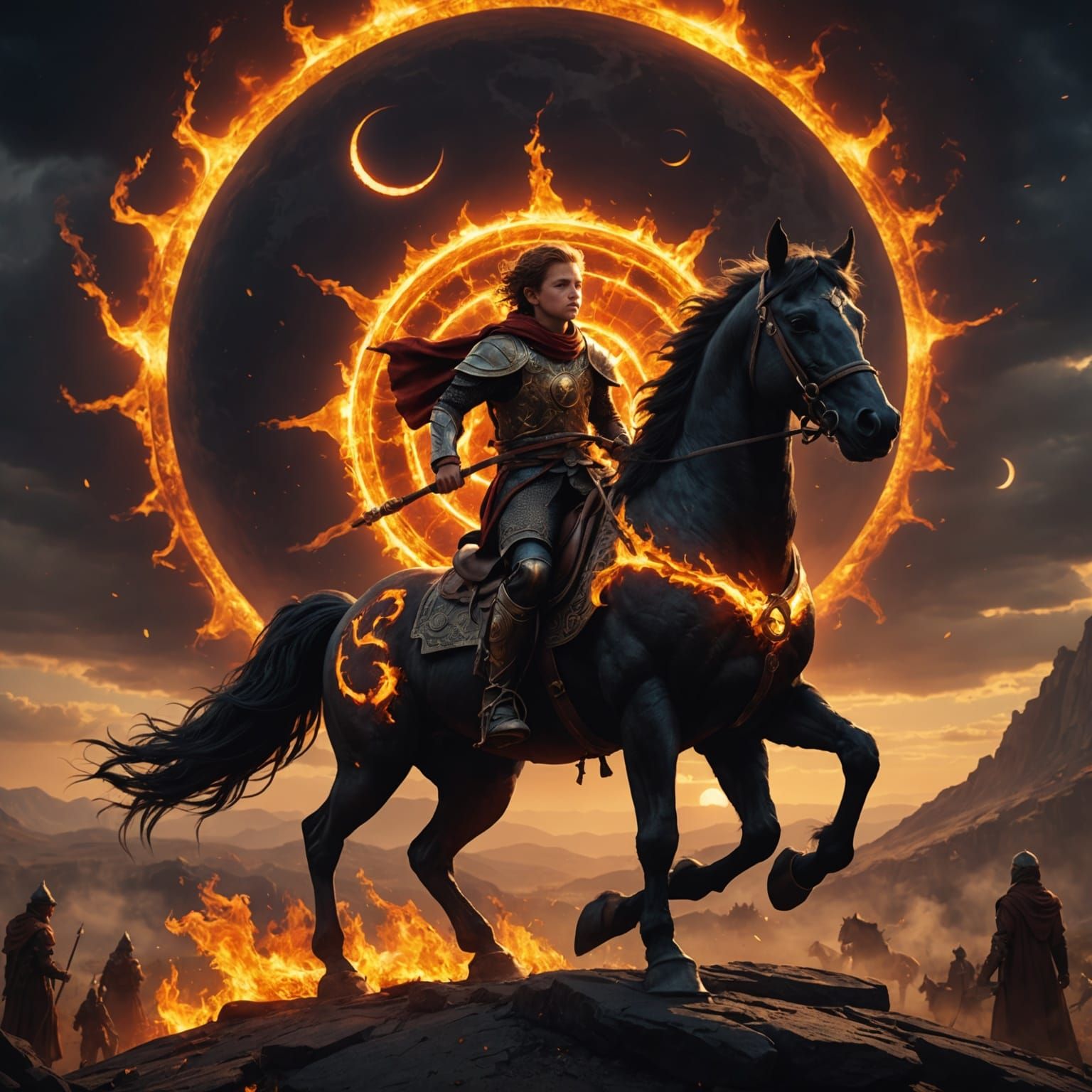 Fiery Horse and Solar Eclipse: Fantasy Concept Art