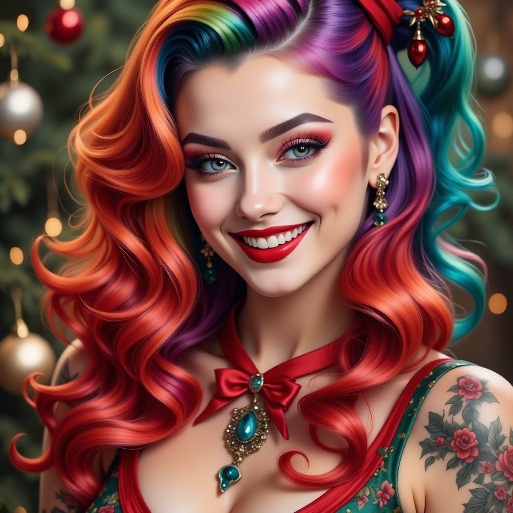 Rainbow Pinup Christmas Goddess