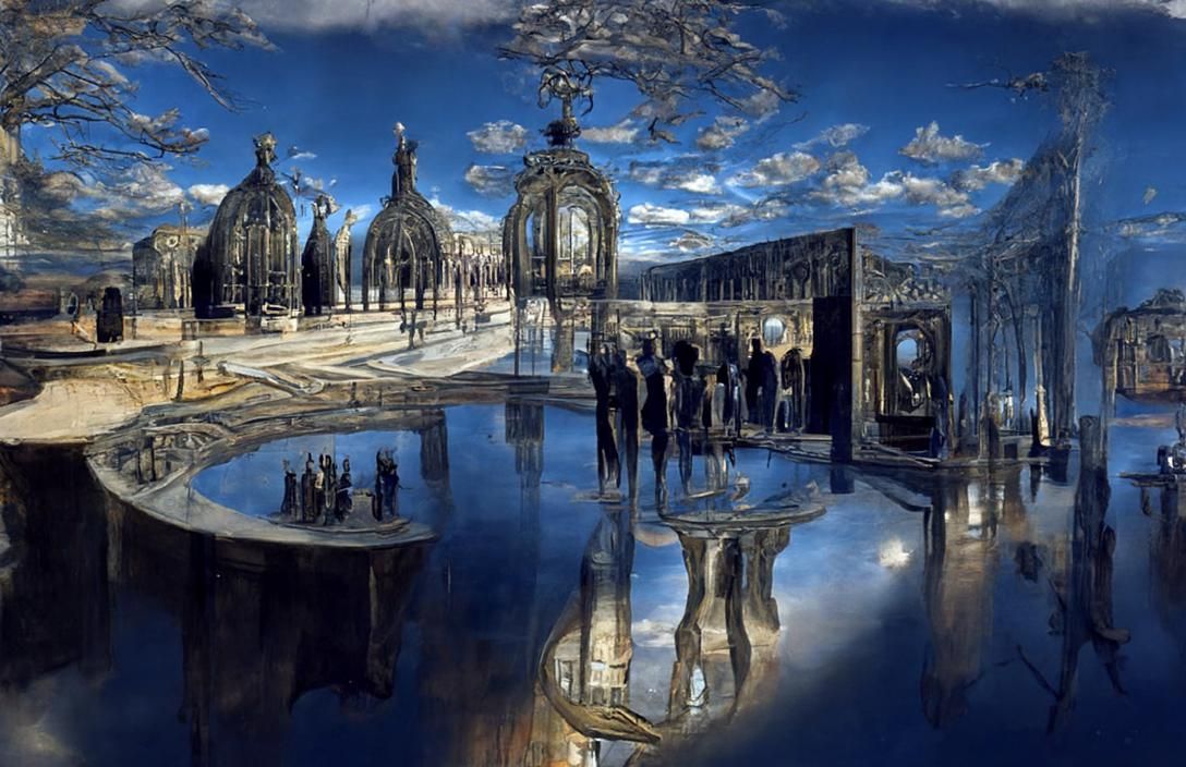 Infinite Hall of Mirrors: Surreal Digital Illustration