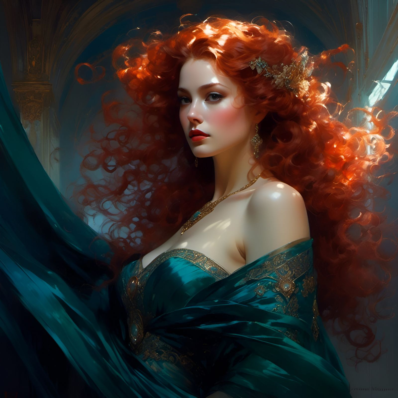 Woman in Silk Gown: A Hyperdetailed Fantasy Portrait