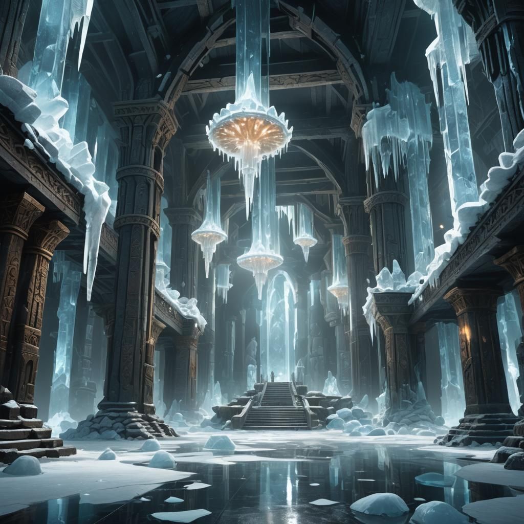 Icy Norse Temple Interior in Dark Fantasy Style