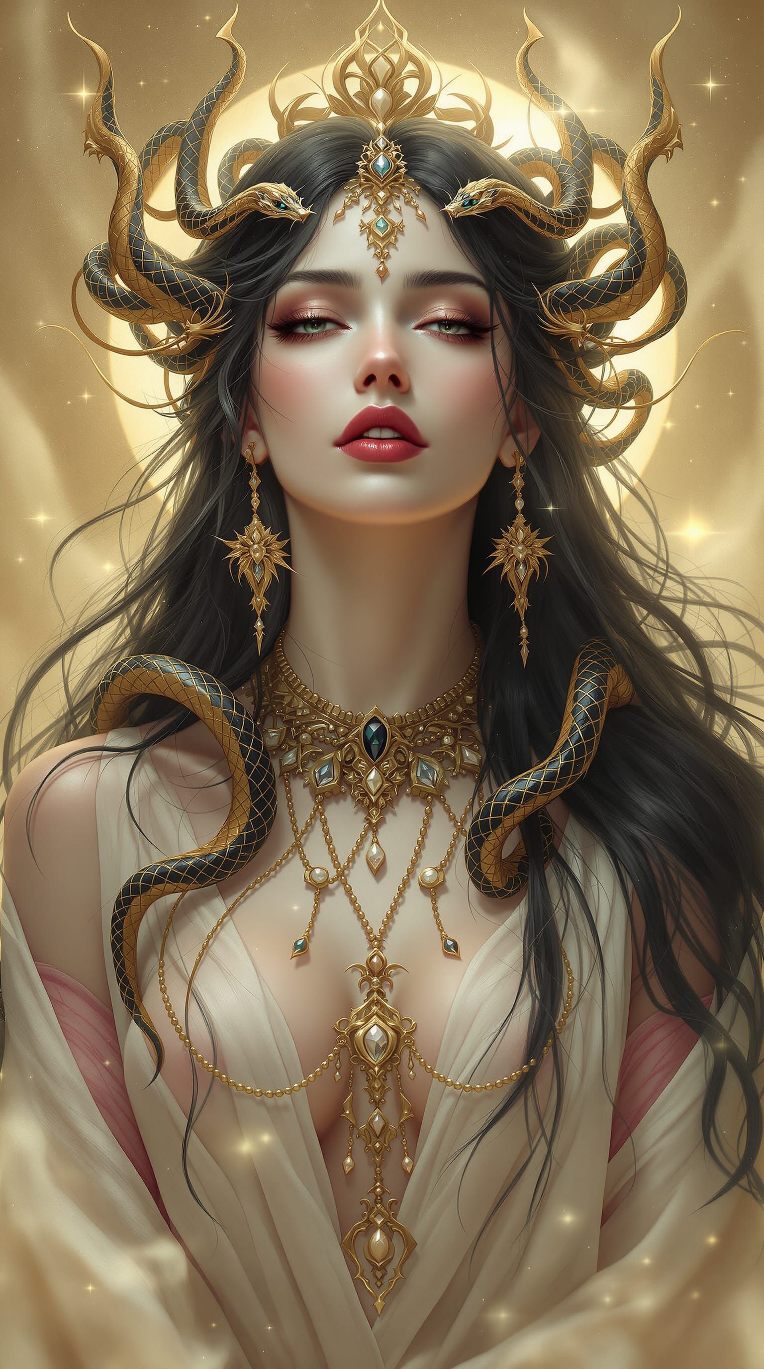 Ethereal Woman with Living Serpent Ornaments