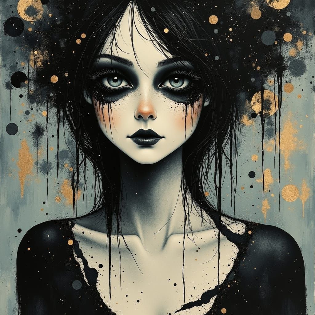 Surreal Figure Paints Eyes Black as Night in Soft Oil Style