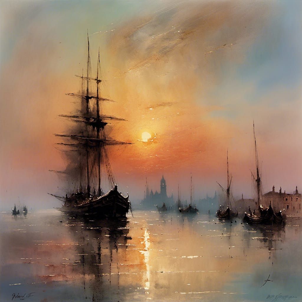 Venice Sunset: Romantic Oil Painting in Turner Style