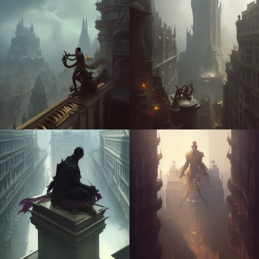 Dark Fantasy Villain on Ledge, Detailed Digital Art