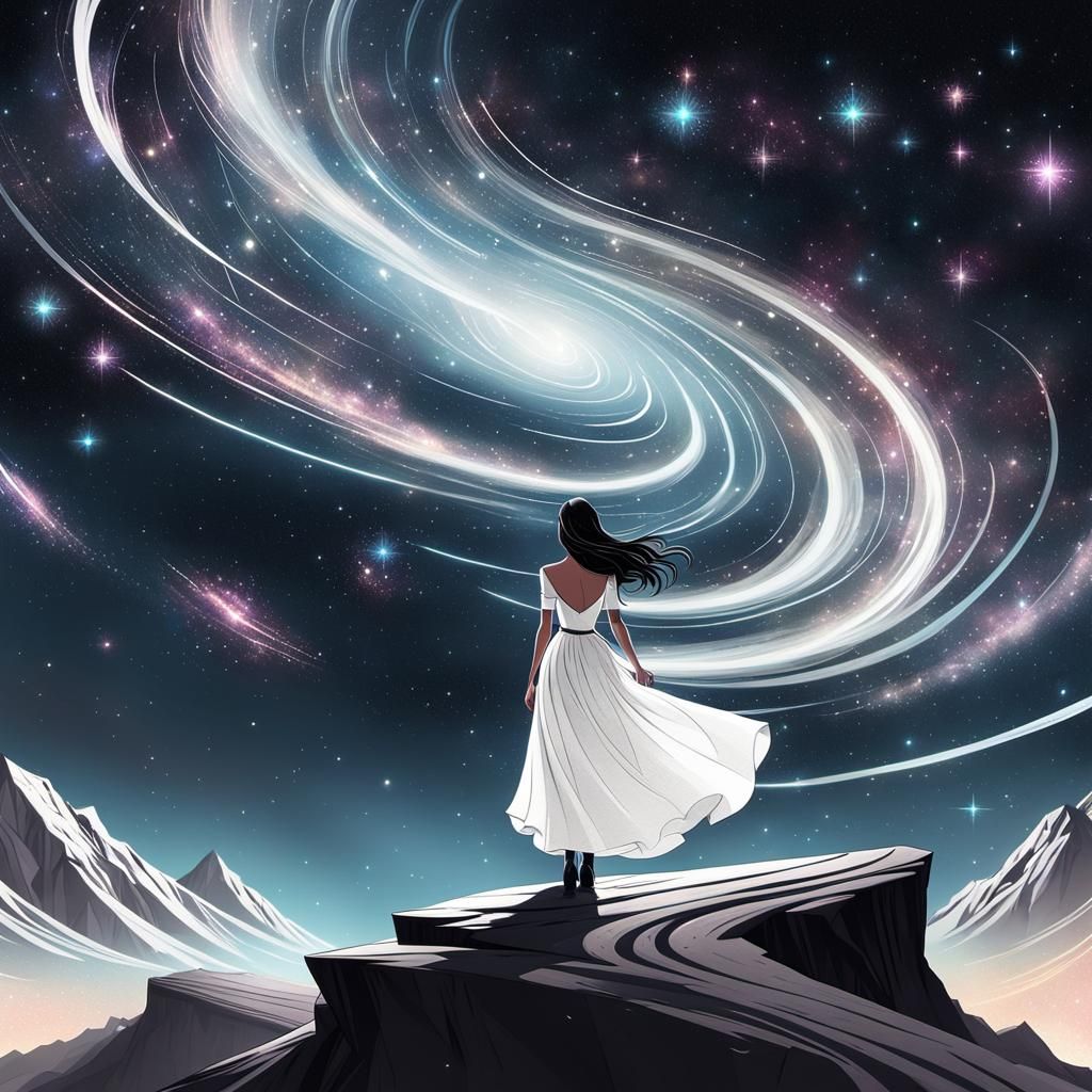 Sparklecore Girl Observes Milky Way Line Art