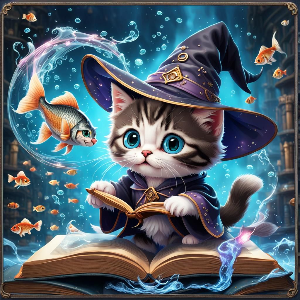 Cute Kitten Conjures Fish with Magic Spell
