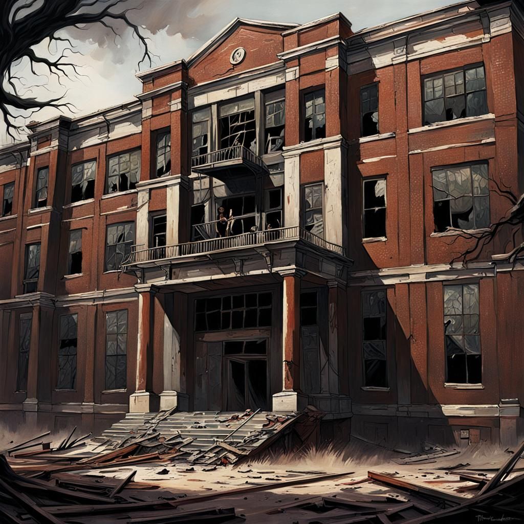 Sinister Militia Controls Abandoned School: Dramatic Paintin...