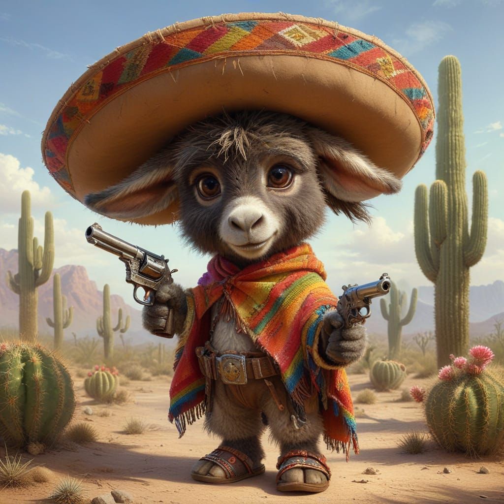 Anthropomorphic Donkey Bandit in Desert Landscape