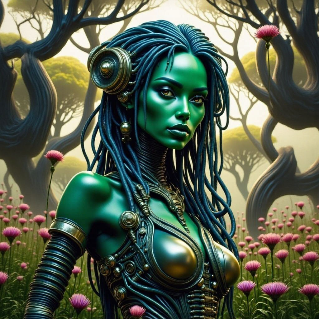 Biopunk Alien Woman with Indigo Cable Hair