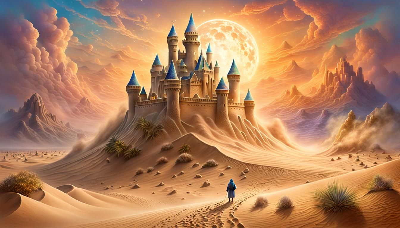 Ethereal Sand Castle in Desert Sandstorm