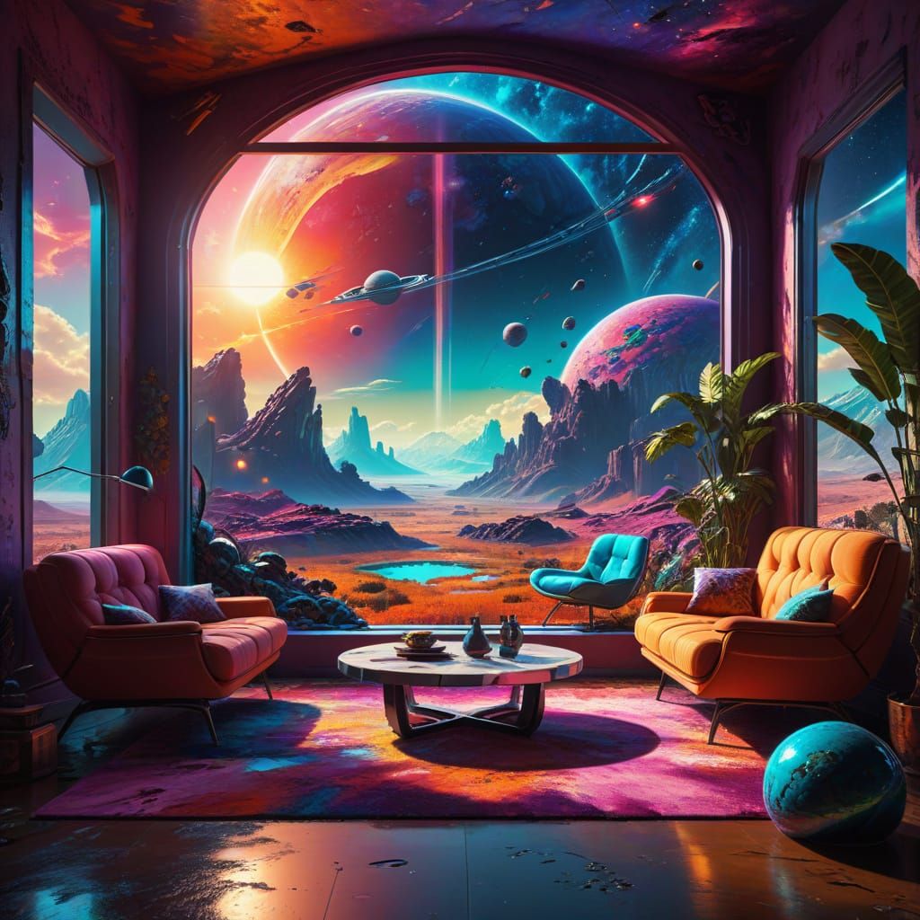 Retro-Future Living Room on Alien Planet