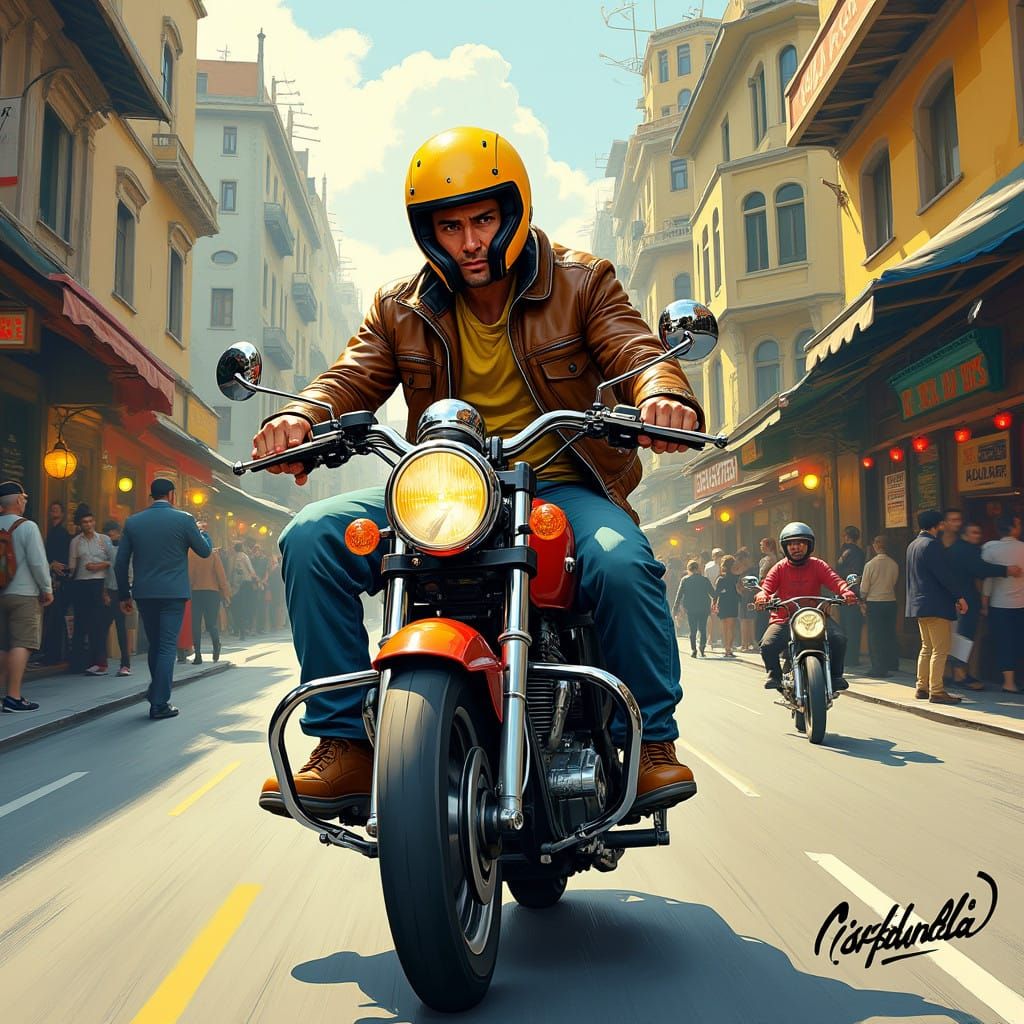 Turkish Motorcycle Courier Rides Istanbul Streets in Dynamic...