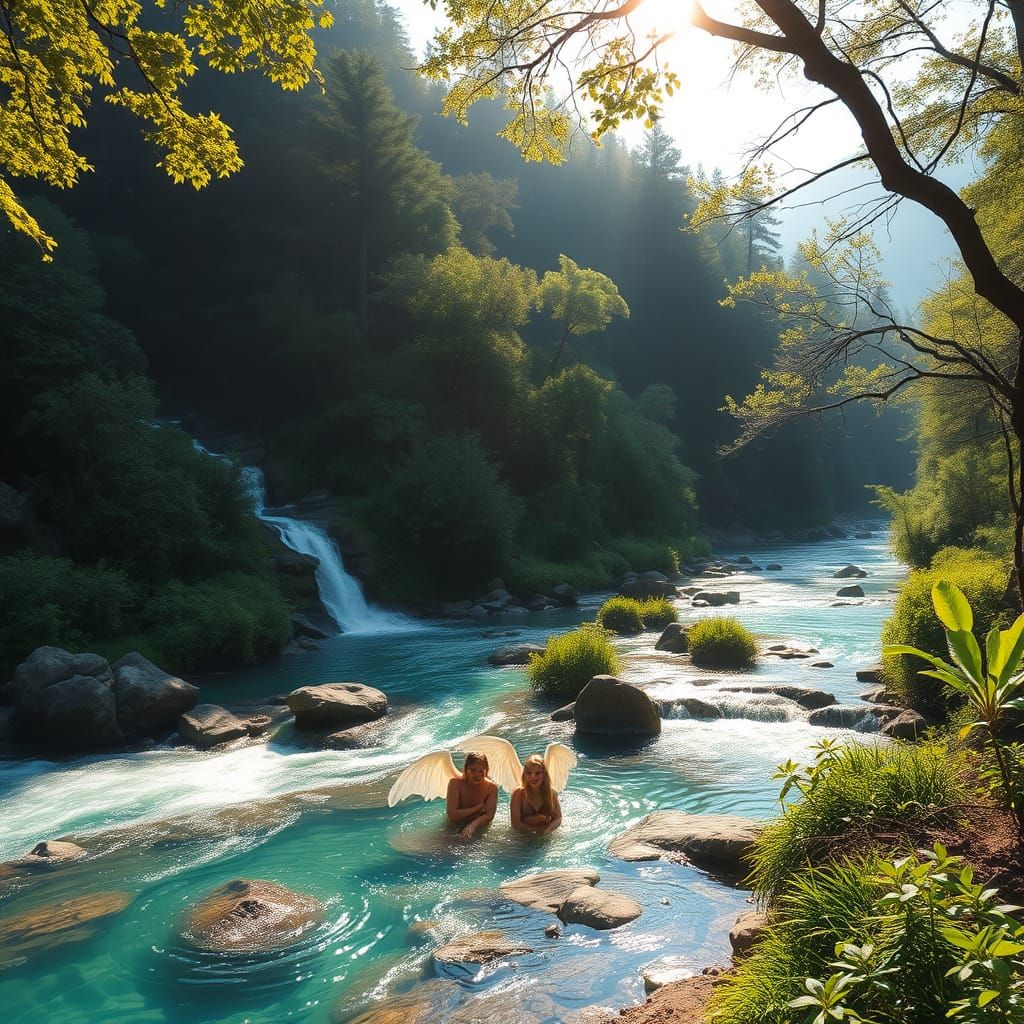 Rainbow River Nymphs in Ethereal Ambiance