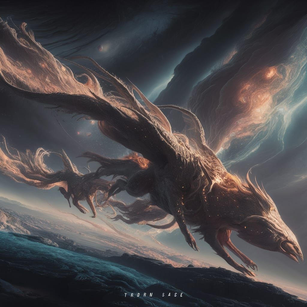 Celestial Creatures Soaring Through Cosmic Landscape