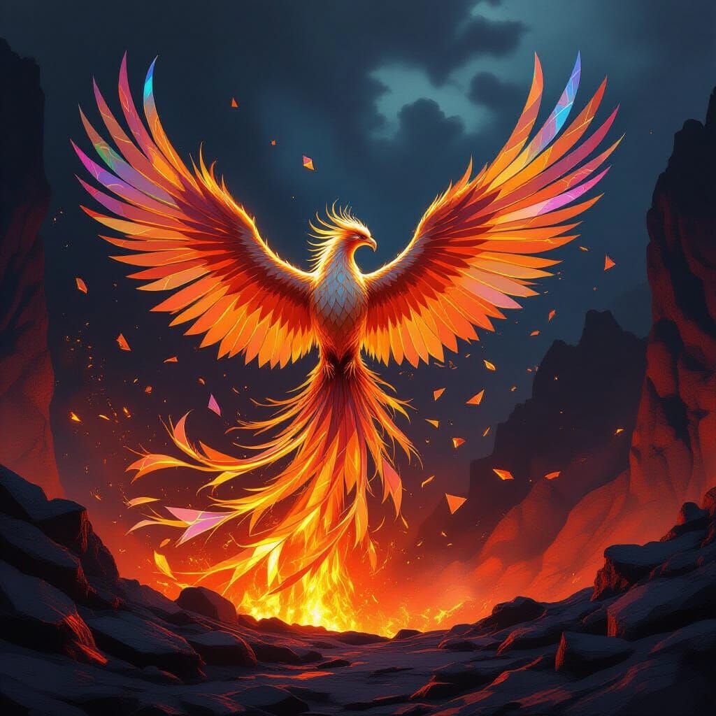 Phoenix of Shattered Glass Rises from Volcanic Fire