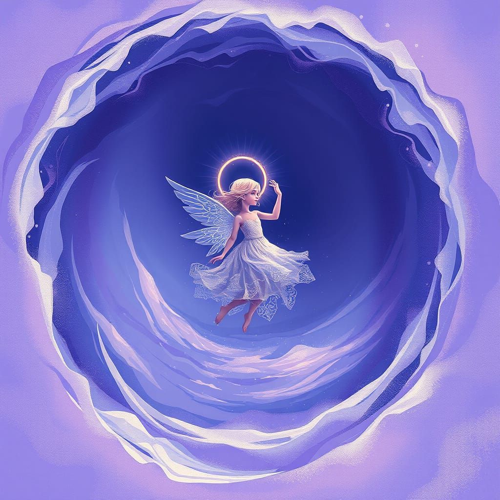 Angel in Violet Dreamscapes, Ethereal Dance with Whispers of...