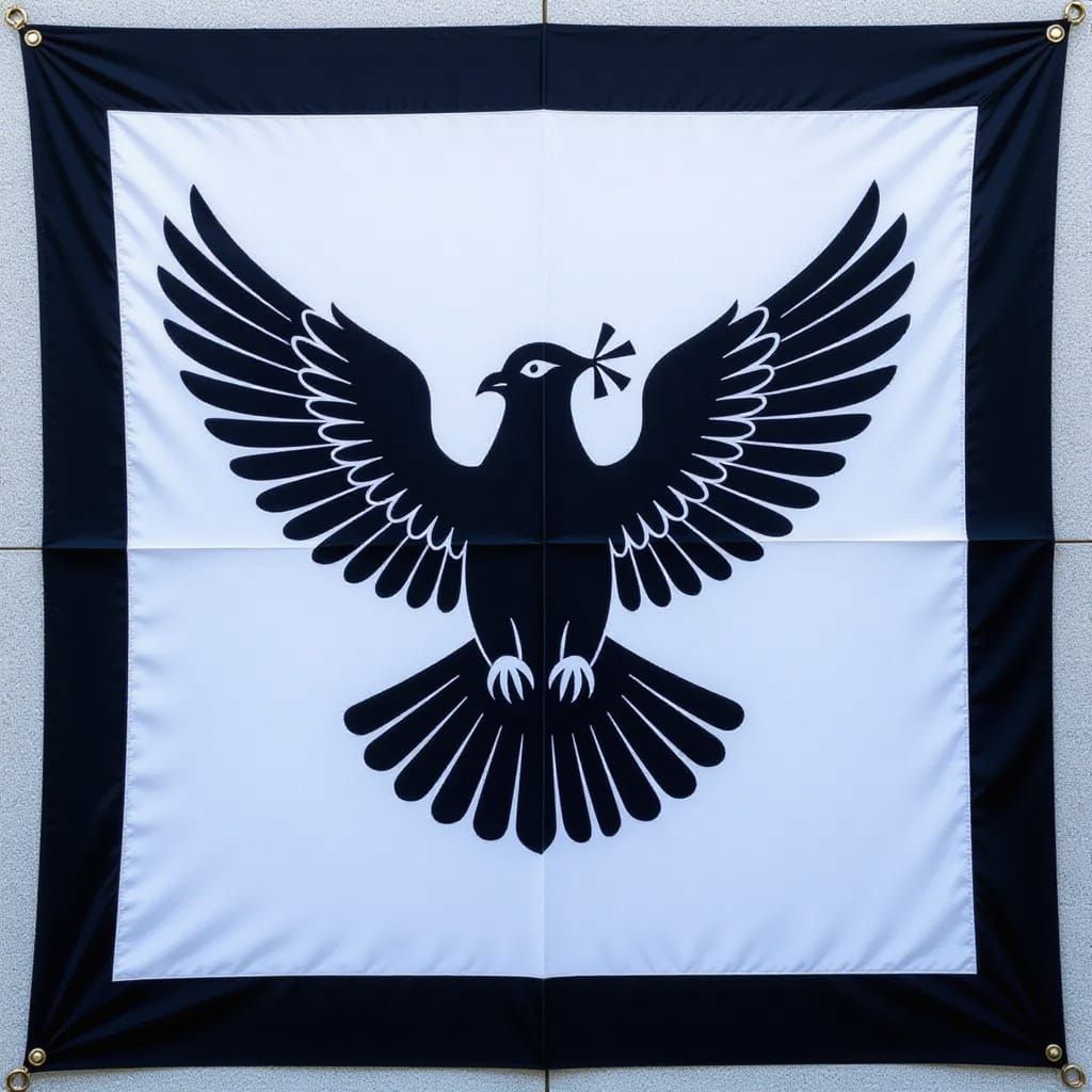 Minimalist Flag Design with Crossed-Eye Dove