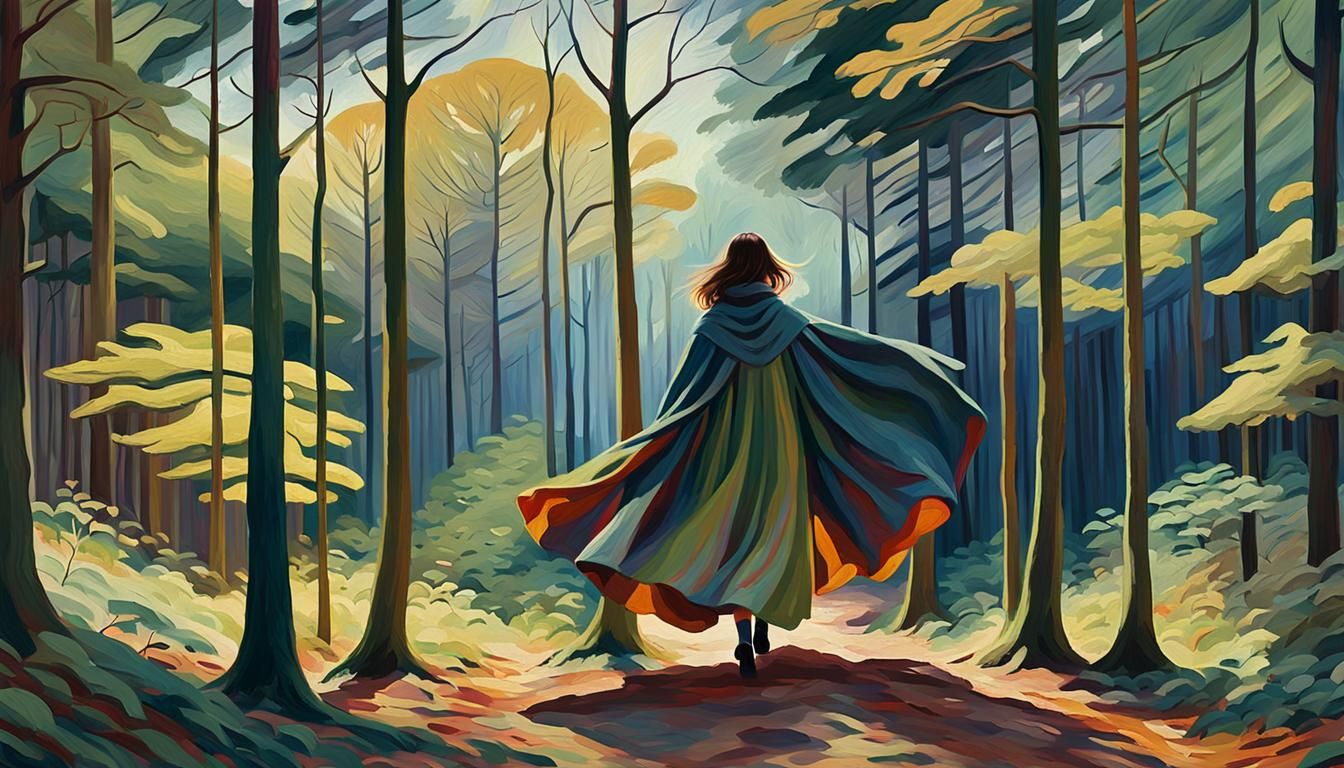 Woman in Forest: Mystical Realism, Fauvist Style
