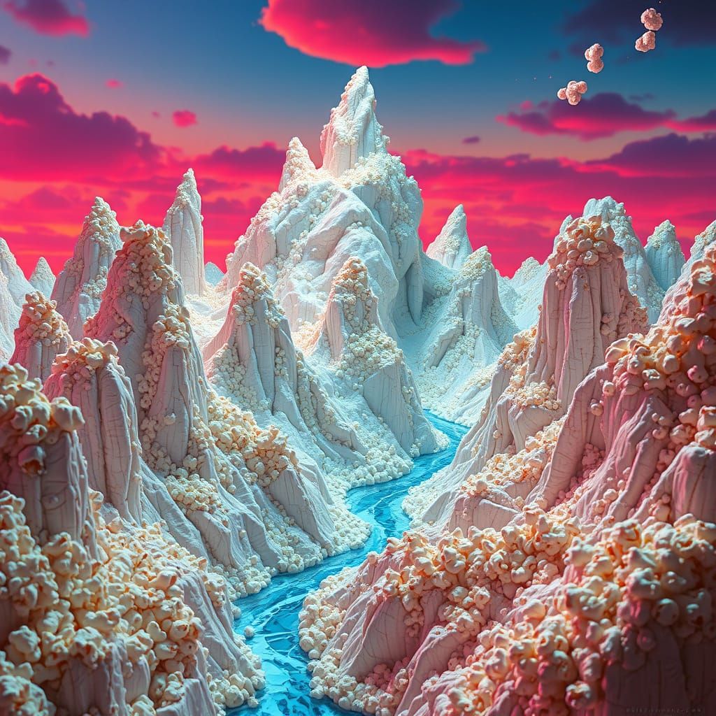 Futuristic Popcorn Landscape in Digital Painting Style