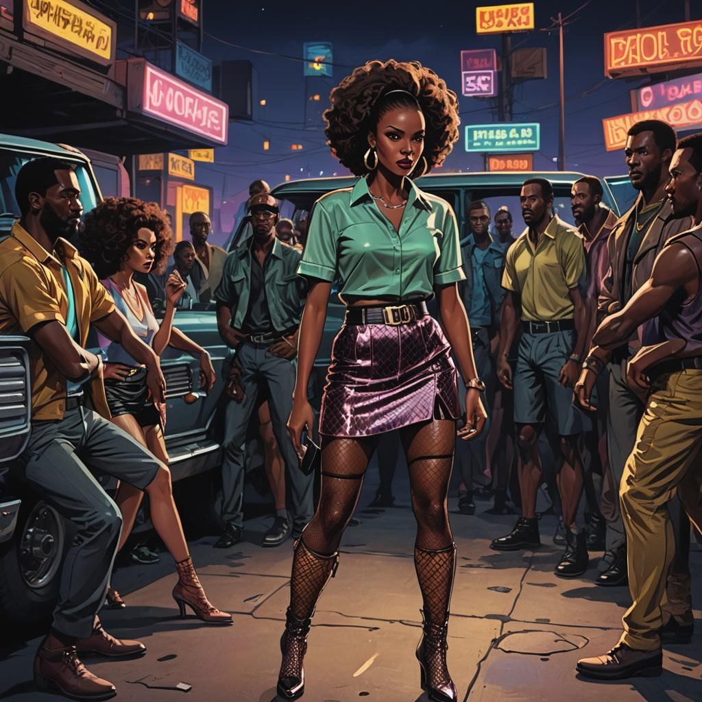 Neo-Noir Woman at Truck Stop in Cyberpunk Style