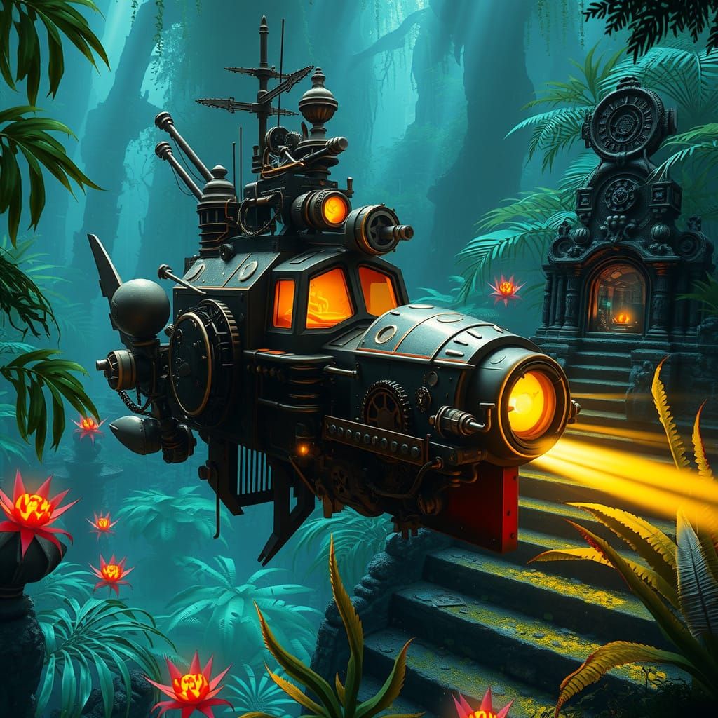Clockwork Spaceship in Alien Jungle