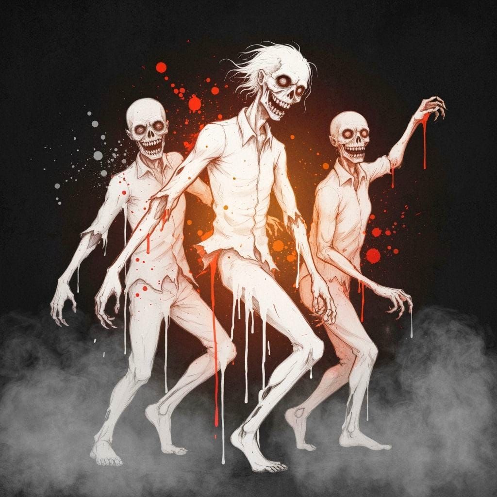 Zombies Dance Happily in Surreal Pencil Sketch