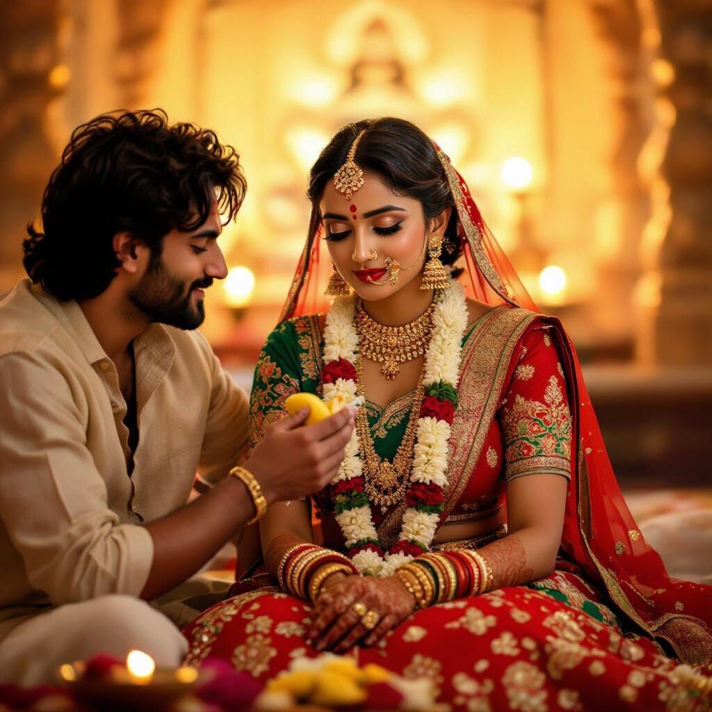 Serene Hartalika Teej Scene in Classical Indian Style