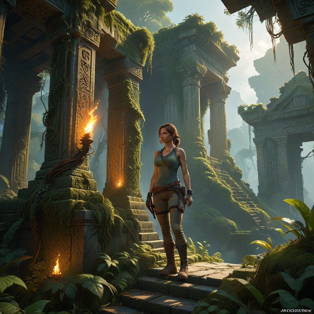 Adventurer at Forgotten Temple, Hyper-Realistic Rendering