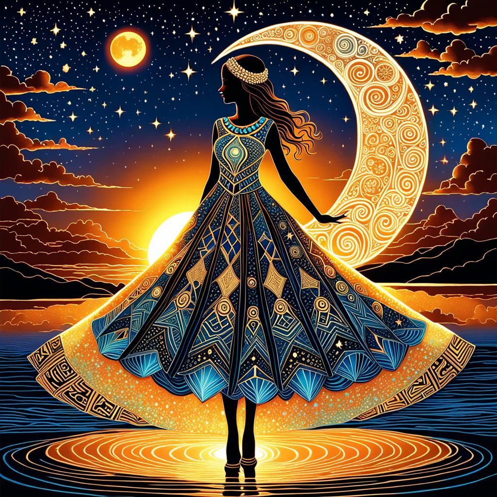 Woman on Moon in Foam Art Zentangle Style