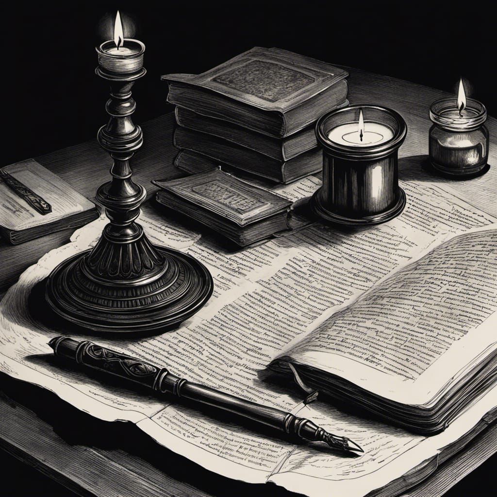 Dark Academia Desk with Quill and Candle