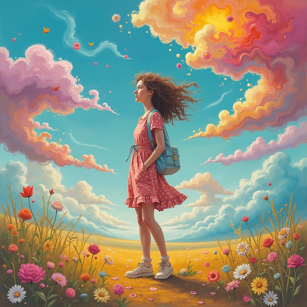 Whimsical Woman Embodies Self-Expression in Vibrant Dreamlik...