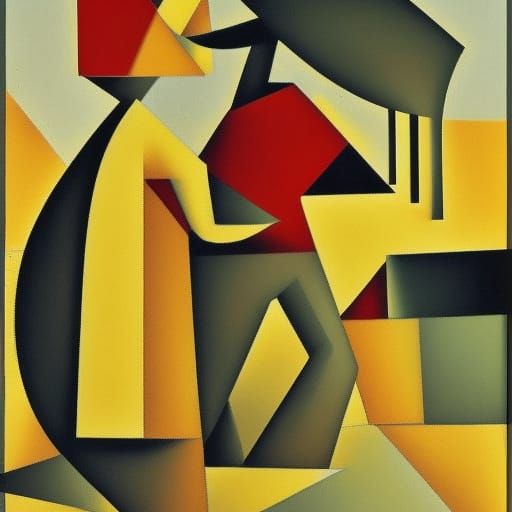 Harvest Day: Father and Daughter in Cubist Style