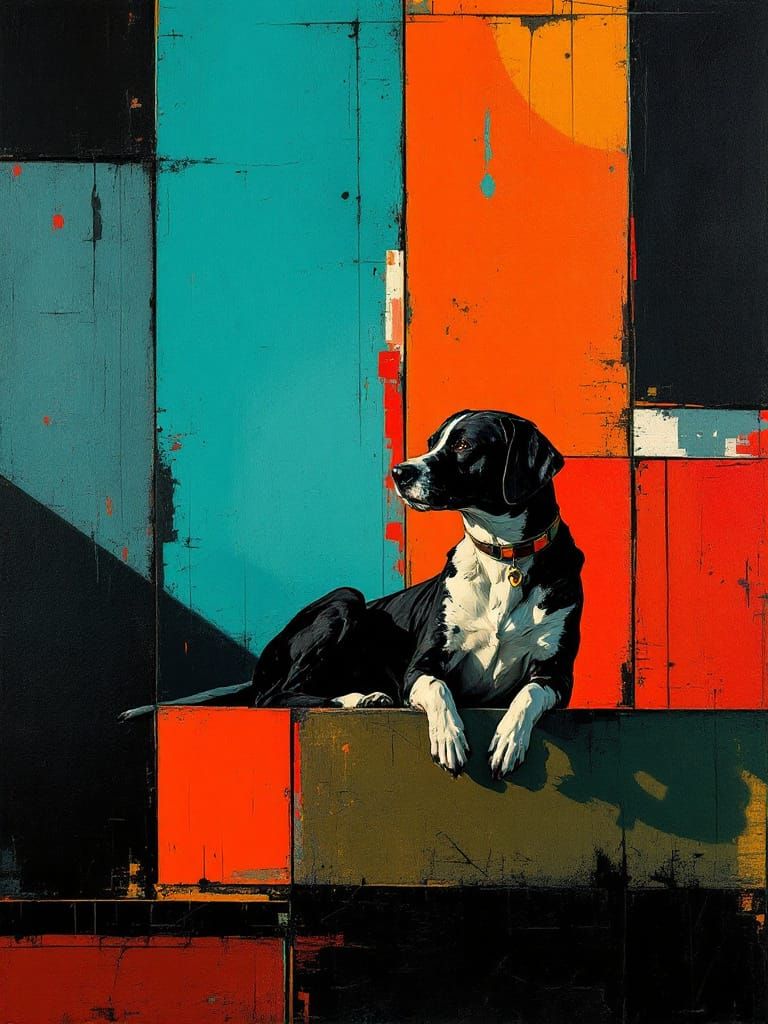 Geometric Dog Portrait in Bold Color Fields