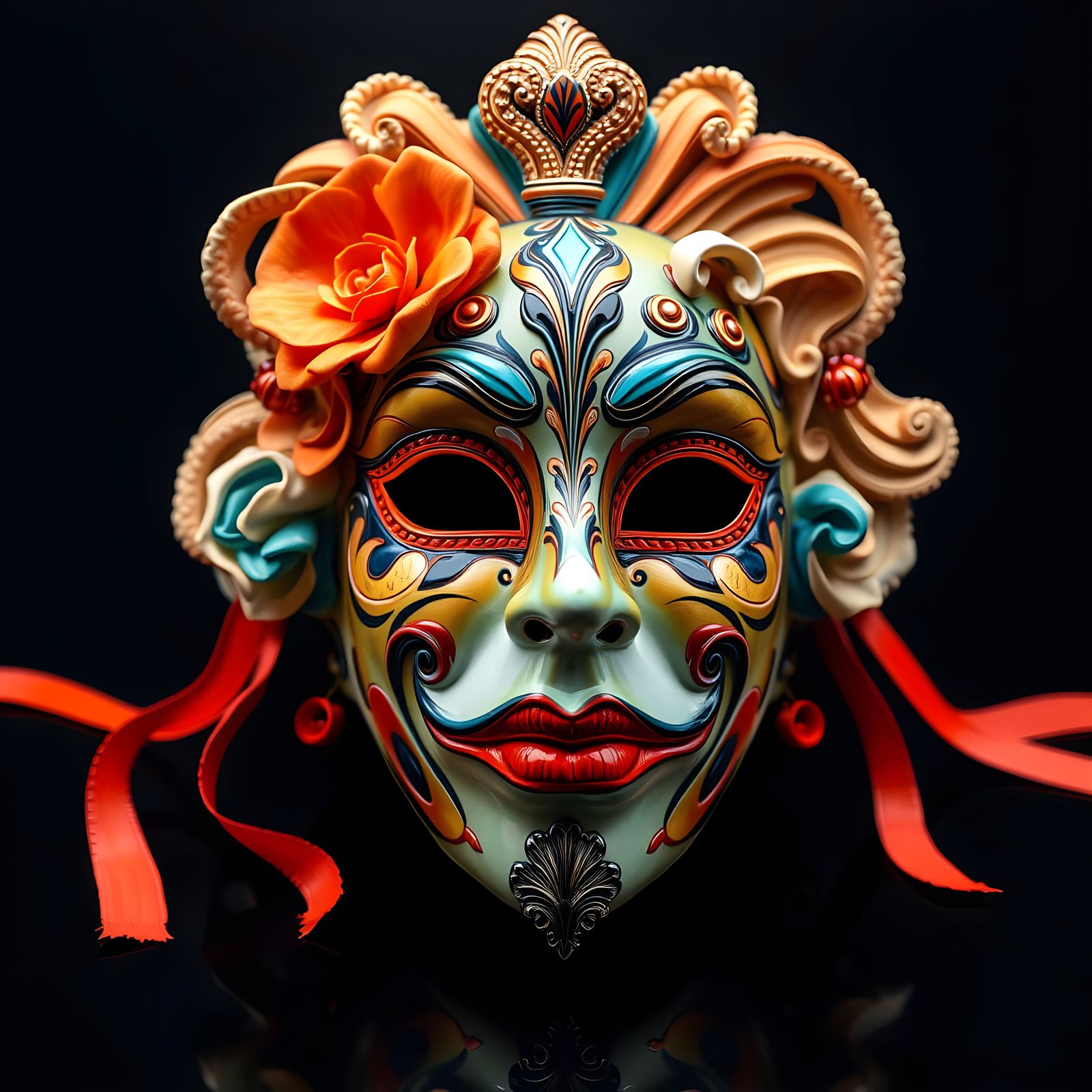 Venezia Carnavale Ceramic Mask in Ultra-Realistic Style