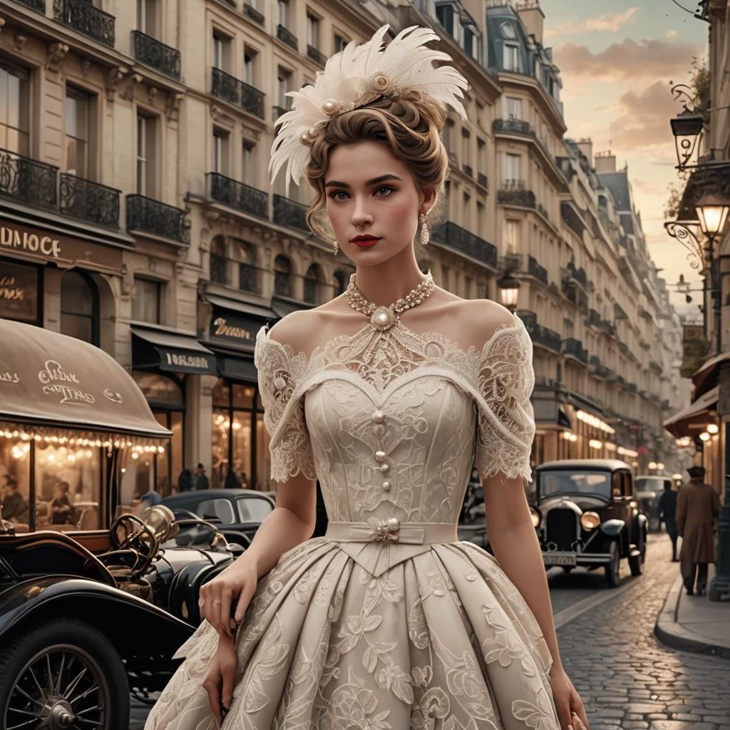 Parisian Woman in Art Nouveau Coloring Book Style