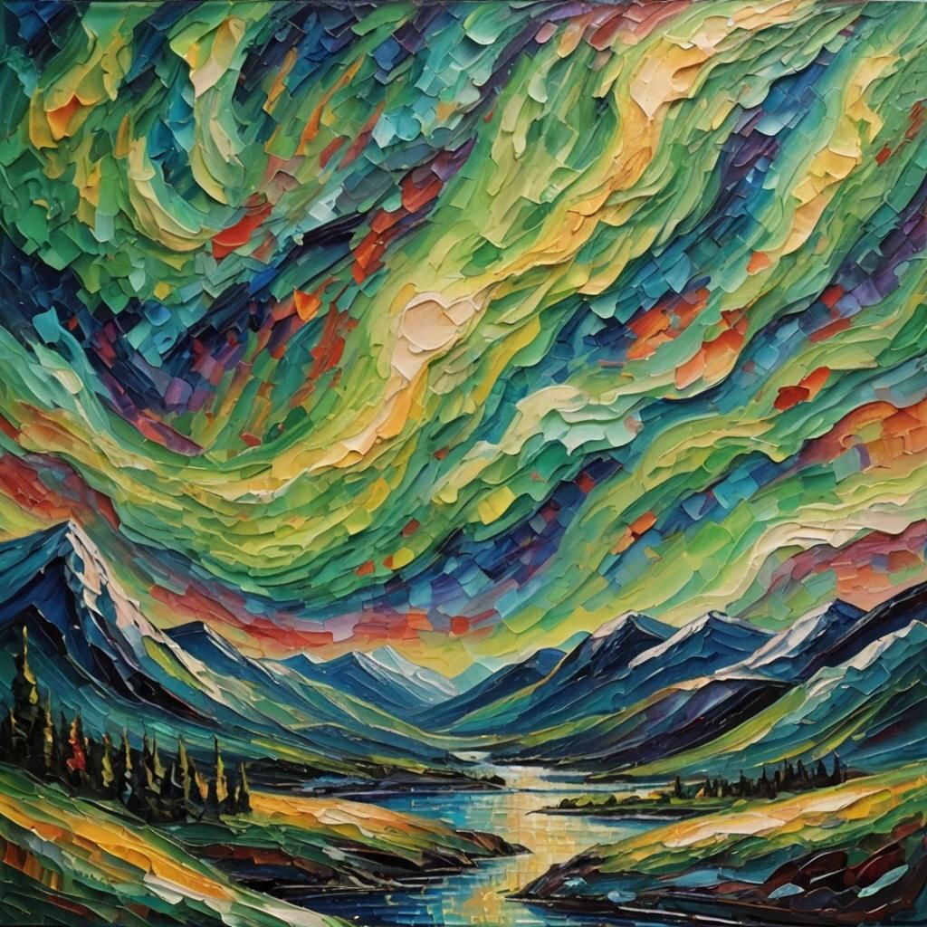 Northern Lights Impasto Painting in Expressionist Style