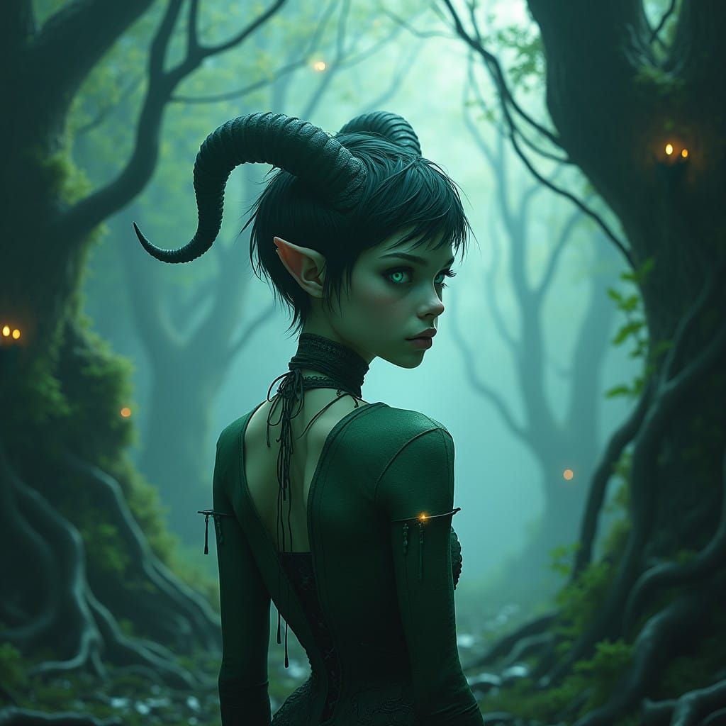 Ethereal Demon Girl in a Misty, Mystic Realm