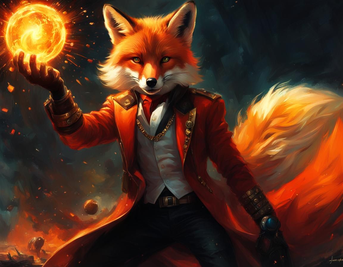 Fox Superhero Manipulating Fireballs in Detailed 3D Style