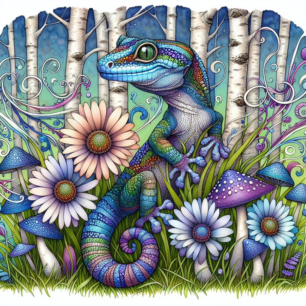 Whimsical Gecko in Enchanted Forest