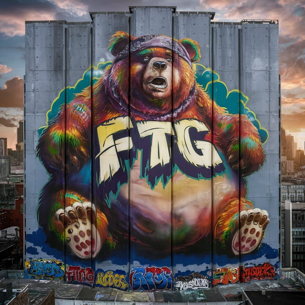 Vibrant Graffiti Mural of an Obese Bear