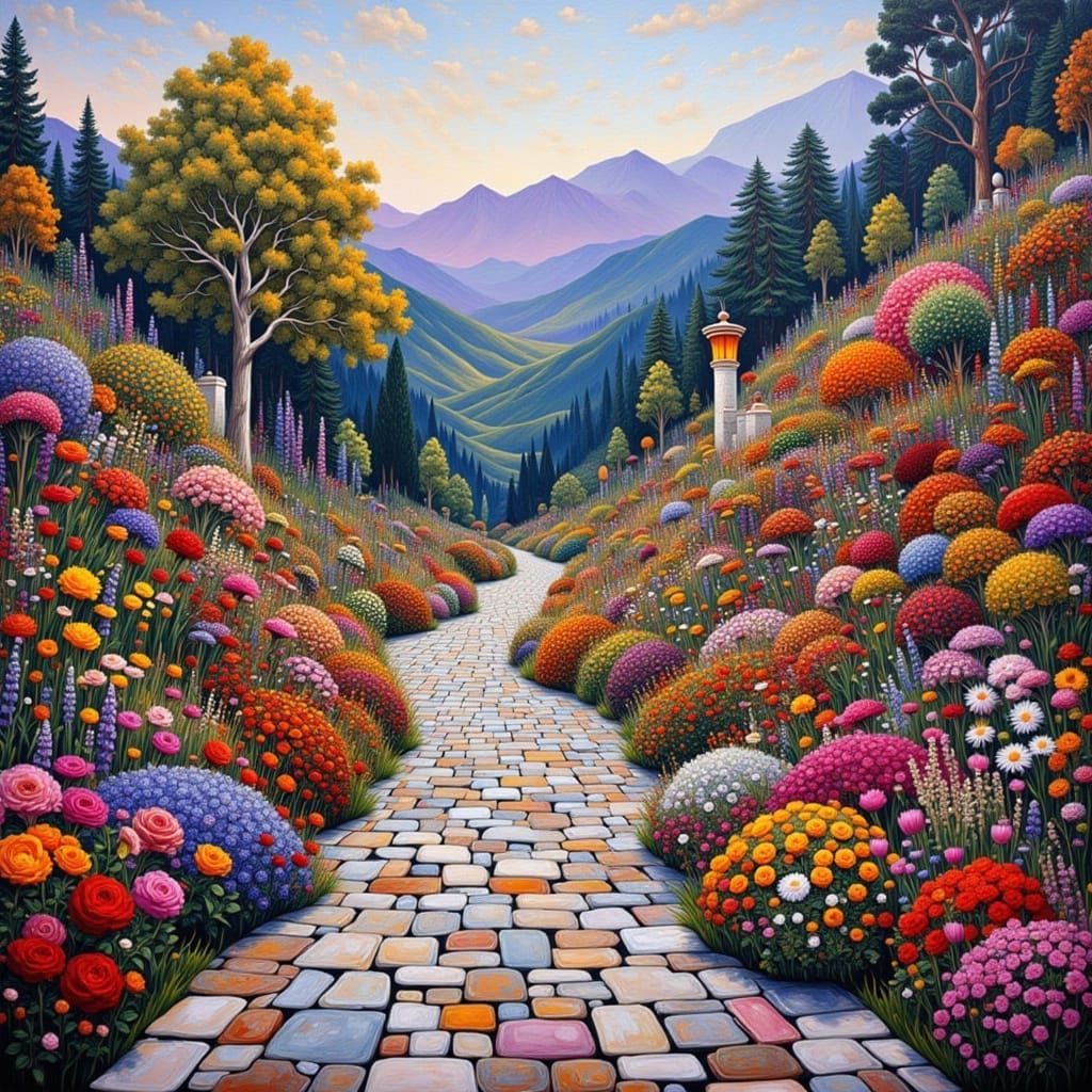 Psychedelic Garden Path to Purple Mountains